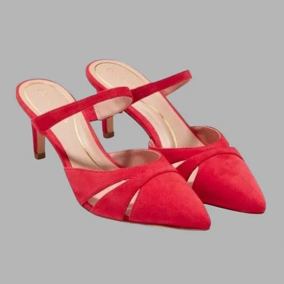 Cole Haan Red Vandam Dress Mules Pointed Toe Pumps Sz 8B Heeled Sandals - Picture 1 of 9